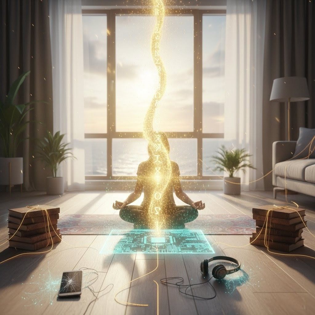 Interior meditation scene representing return to society