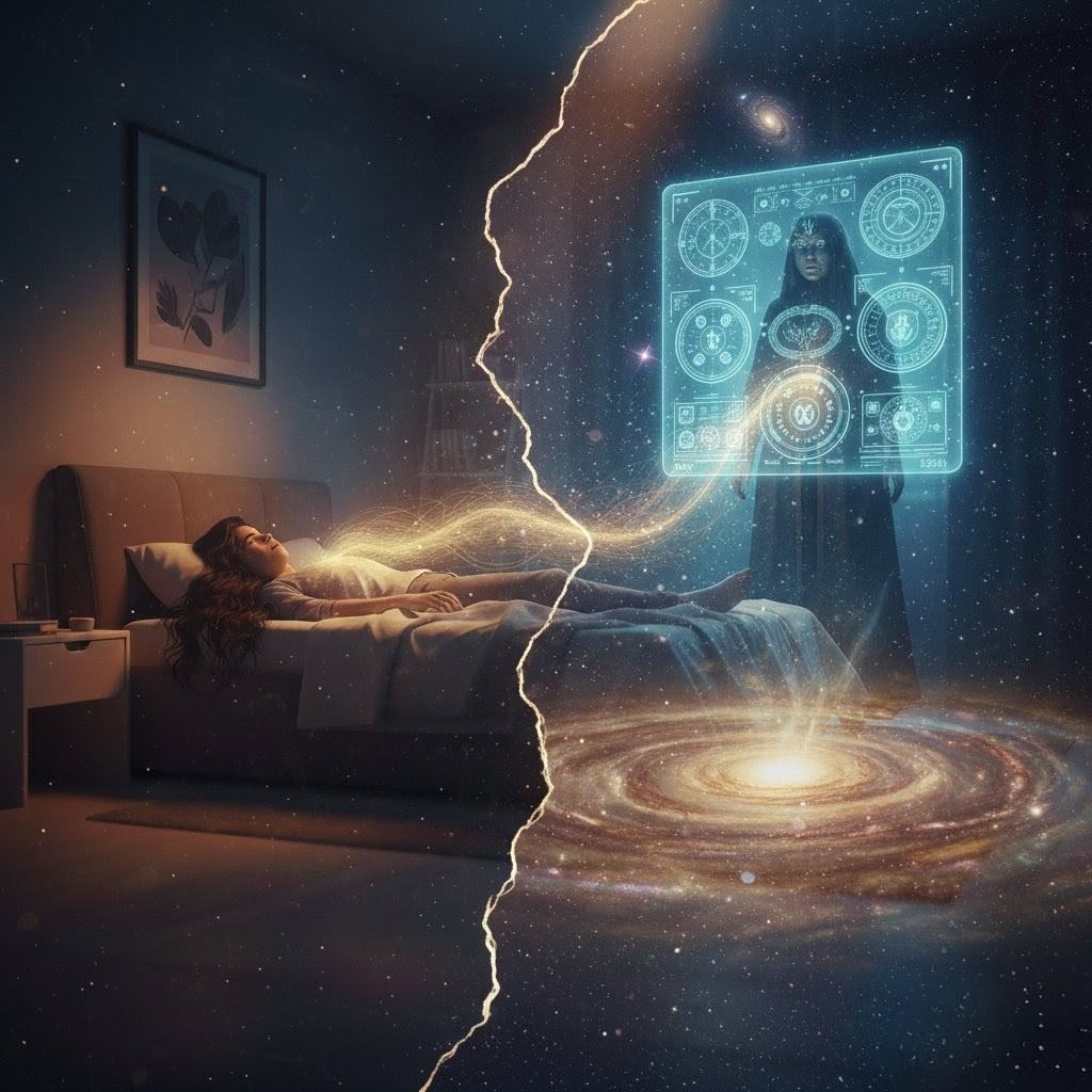 Astral body separation during sleep paralysis with energy transfer