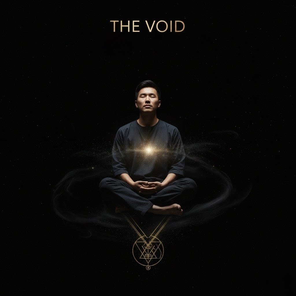 Meditator in the void with sacred geometry
