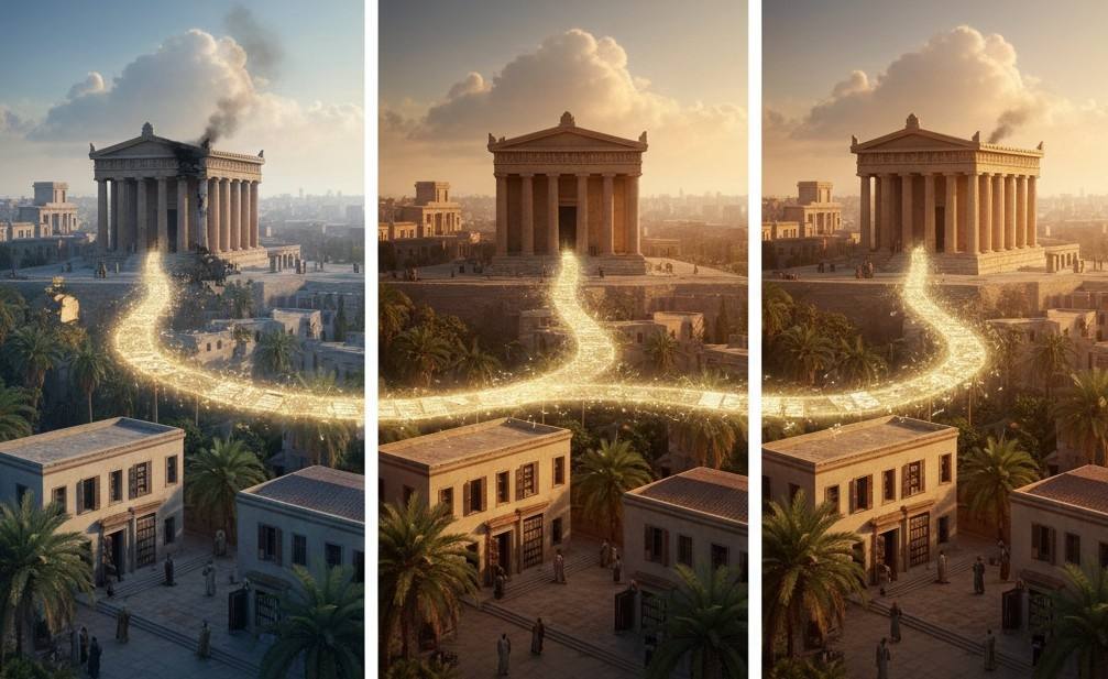 The Serapeum temple in Alexandria with Christian mobs and destruction