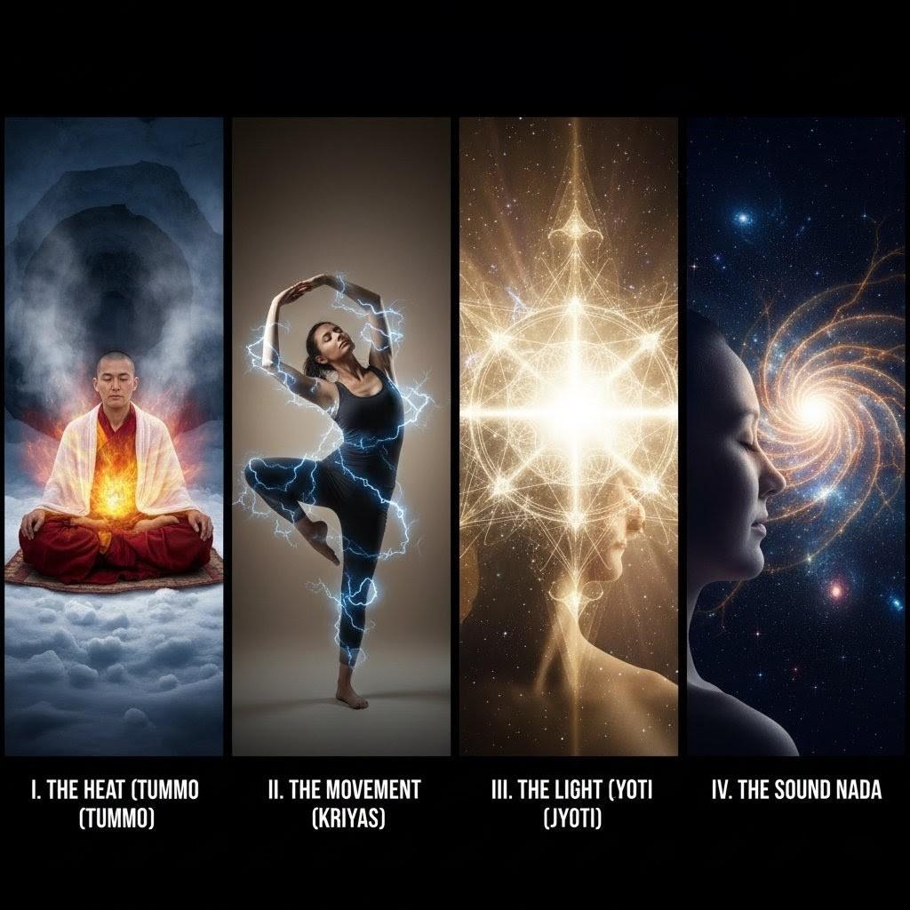 Golden kundalini serpent energy rising through chakra system