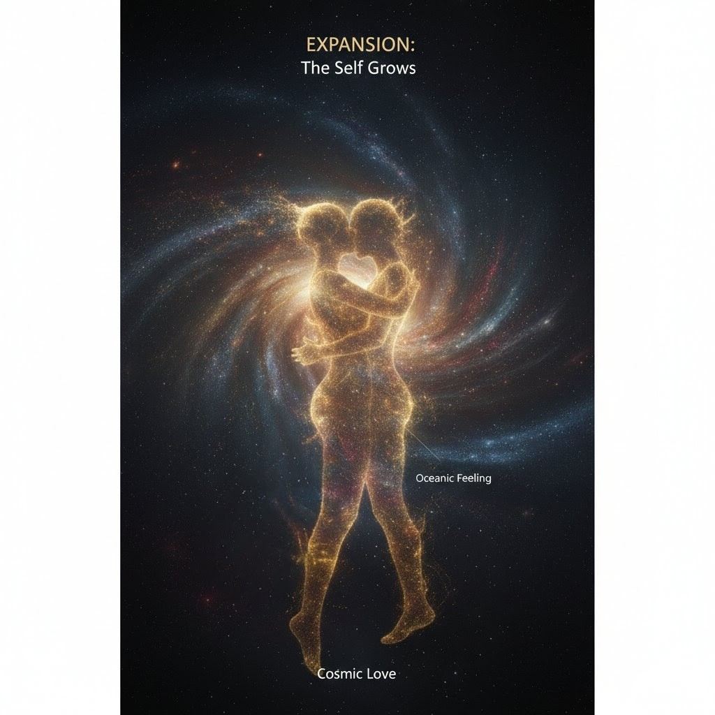 Transparent meditating figures representing diminution and flow states
