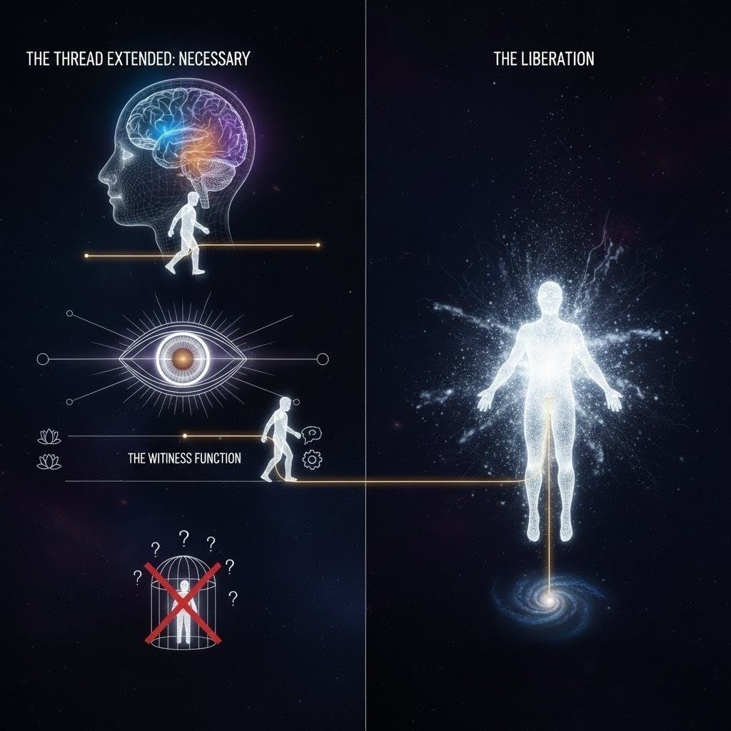 The witness function thread extended showing liberation beyond observation