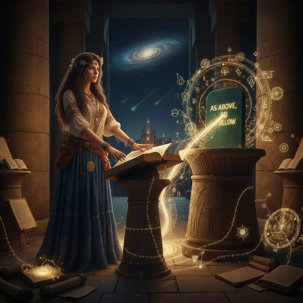 Hermetic symbol of the Ouroboros serpent encircling alchemical elements