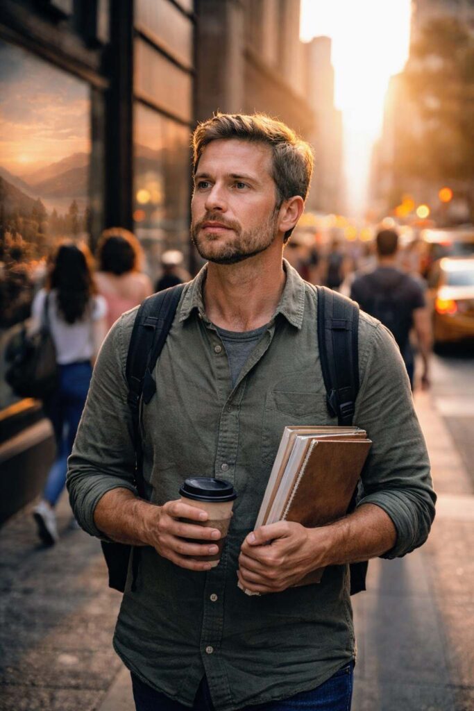 Professional walking through modern office with natural light
