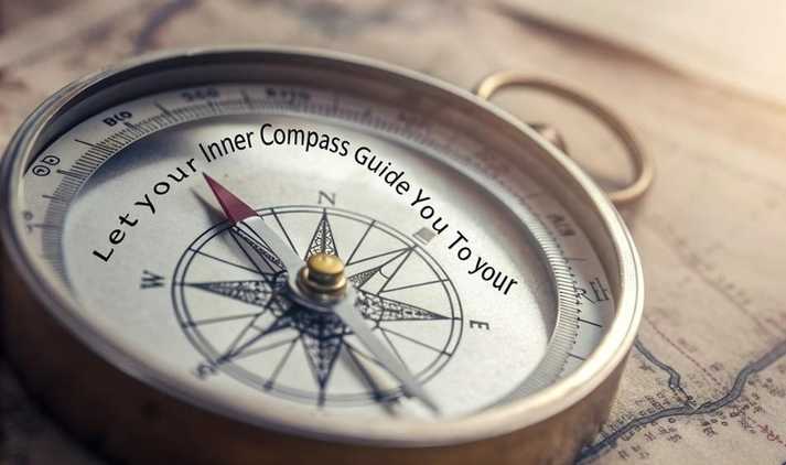 Ancient compass resting on heart chakra position representing inner navigation