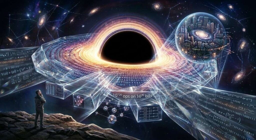 Triptych showing brain connected to holographic universe with digital code streams