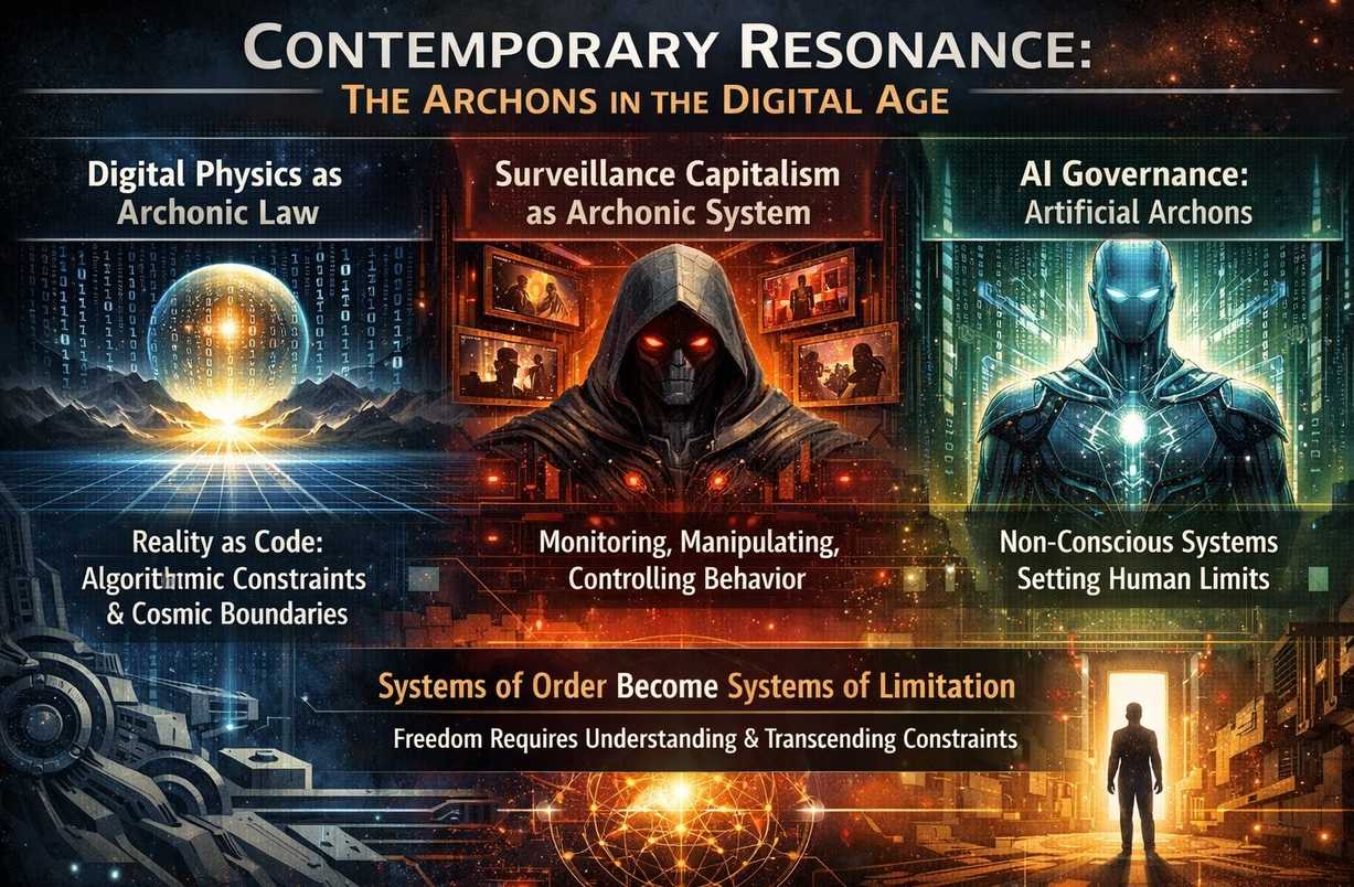 Seven planetary Archons seated on thrones connected by ethereal webs
