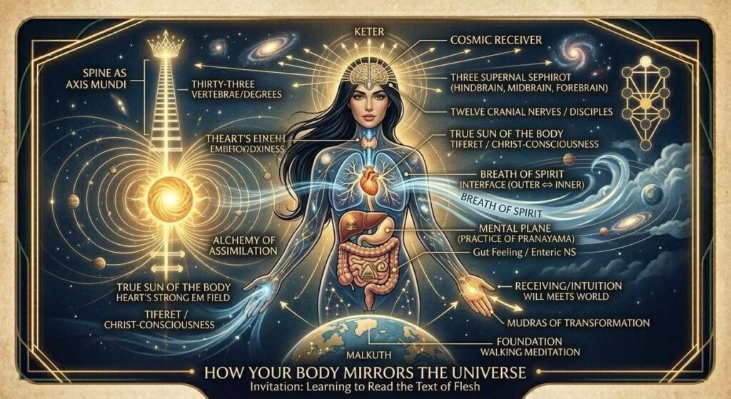 Full body diagram showing endocrine system and chakra correspondences