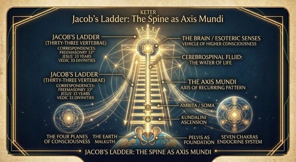 Anatomical illustration showing body as reflection of macrocosm with labelled systems