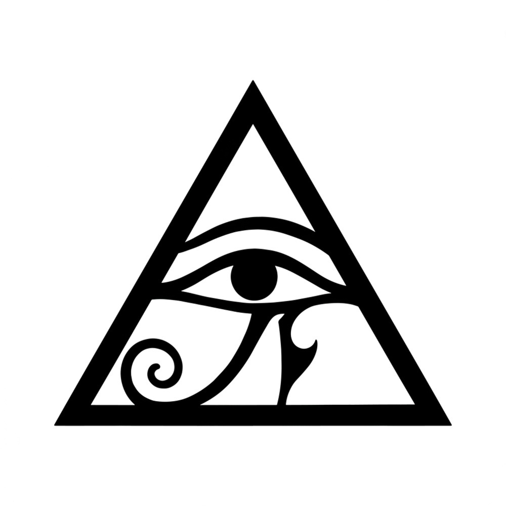 A radiant all-seeing eye within a triangle surrounded by celestial light and sacred geometry patterns