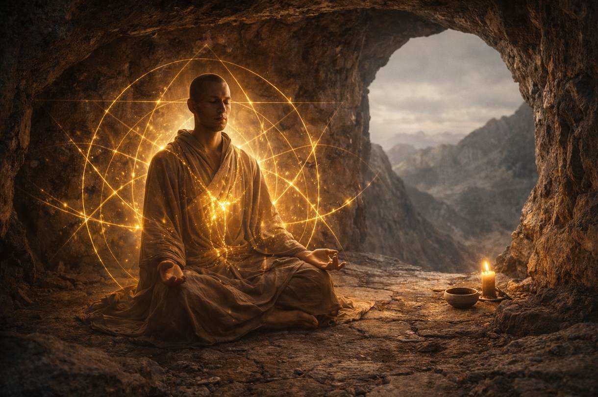 Mindful practitioner in silence with digital devices turned off