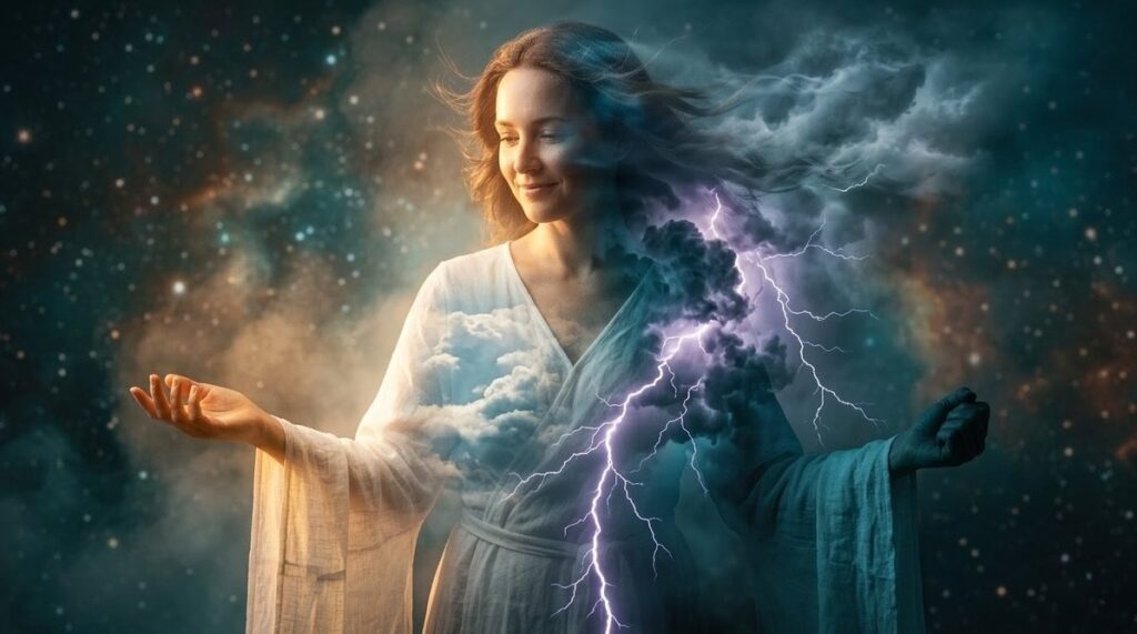 Abstract representation of the divine feminine principle speaking through paradox
