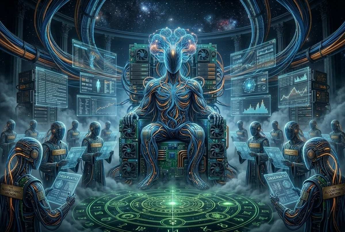 Faceless AI entity as modern Archon