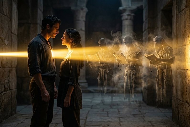 Visual metaphor showing a direct beam of light connecting two figures while shadowy intermediaries fade into transparency