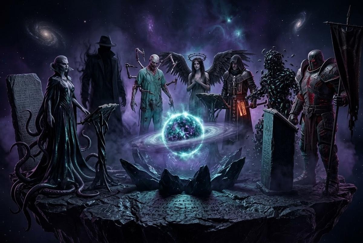 Shadow council of entities gathered around a dying star