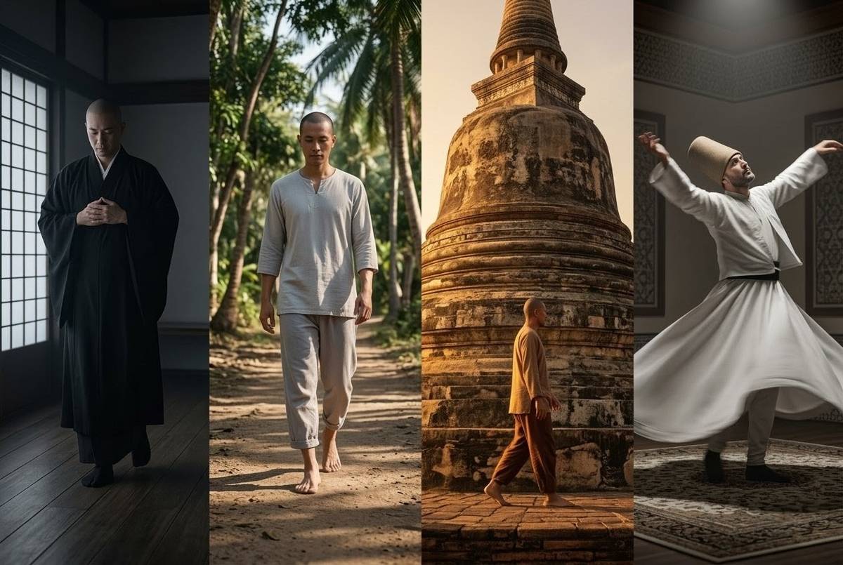 Four walking meditation techniques