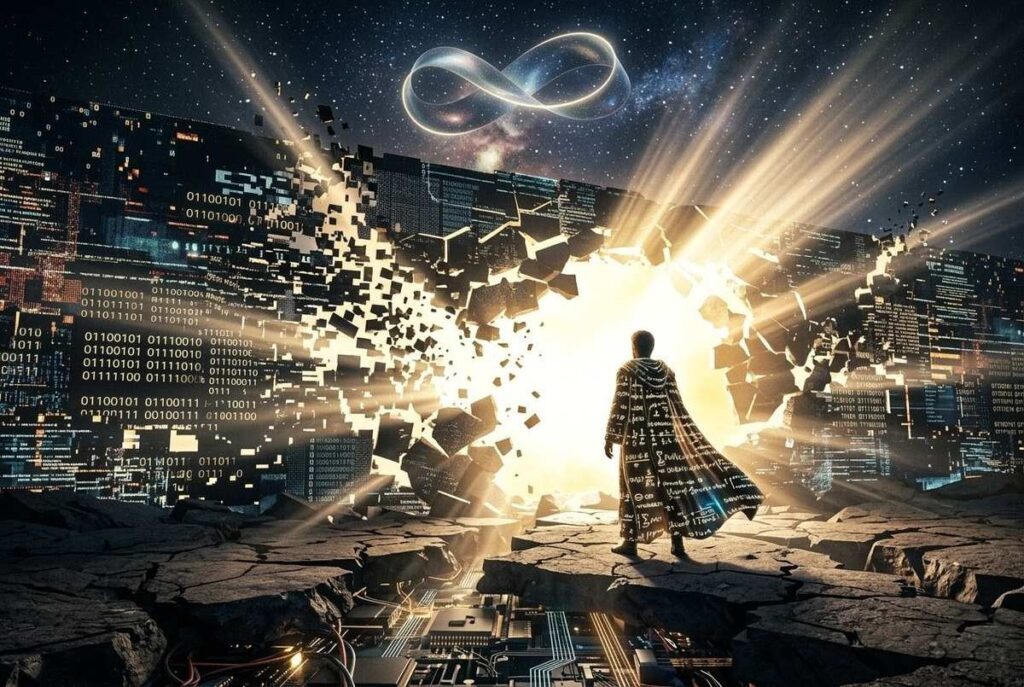 Surreal scene of reality glitching to reveal the void behind the simulation, representing non-dual awareness