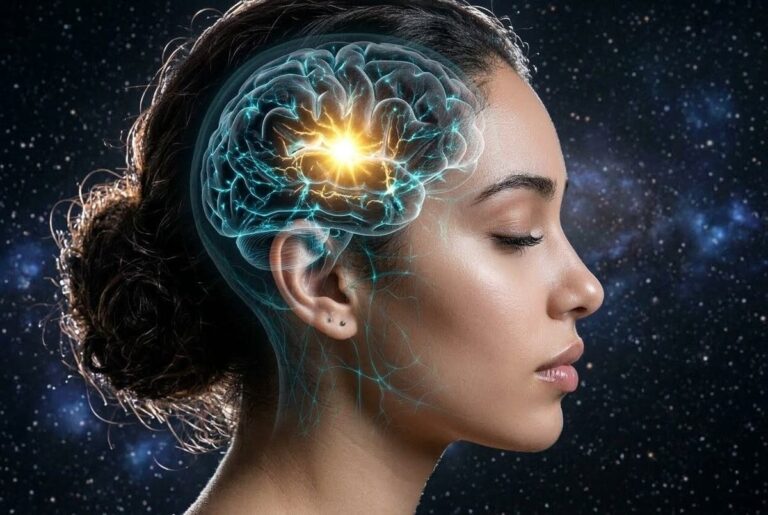 Human mind illuminated with divine spark connecting to cosmic consciousness, representing direct Gnostic knowing