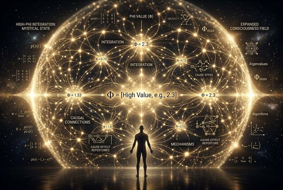 Visualization of phi values and information integration in mystical states