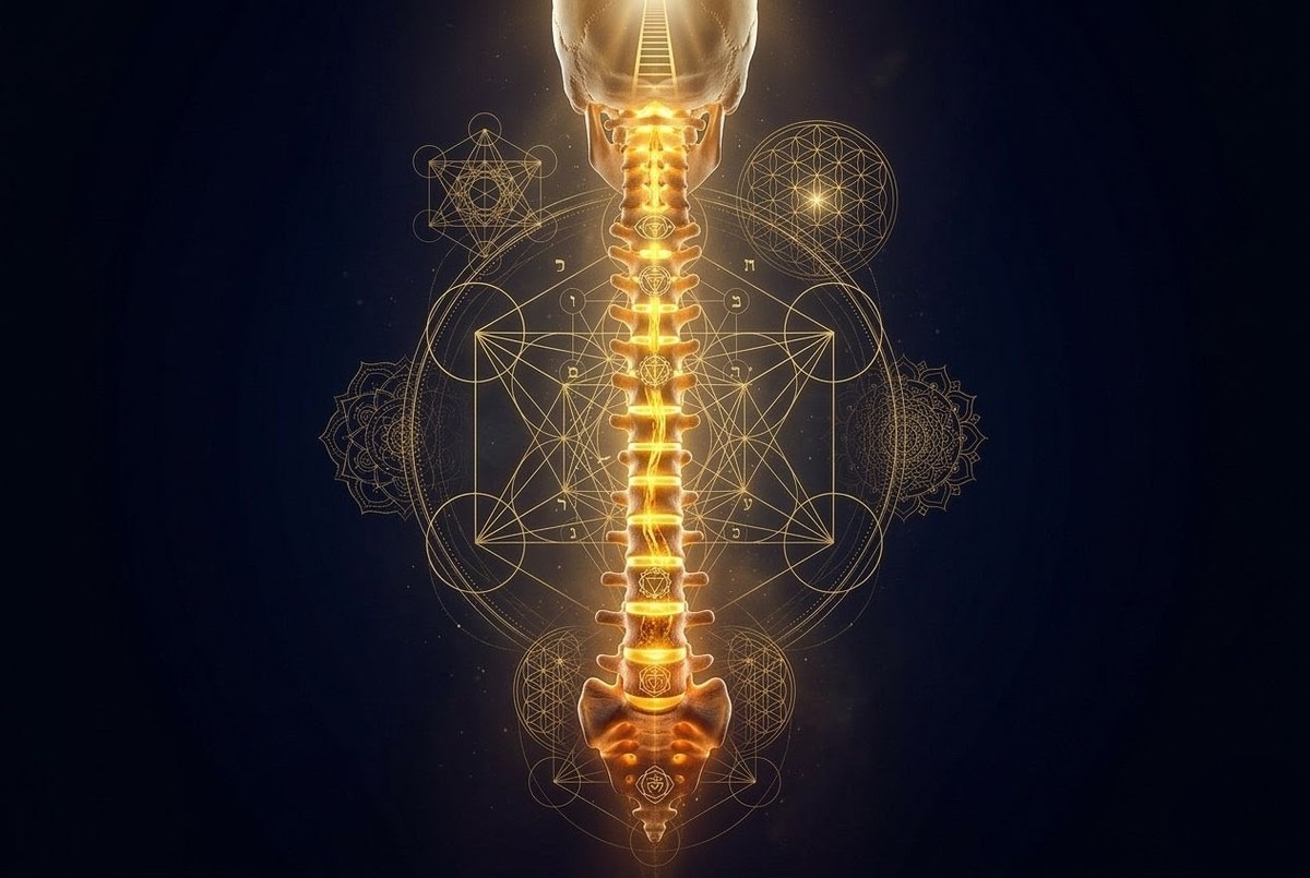 Surreal photorealistic image of golden liquid ascending human spine vertebrae like ladder