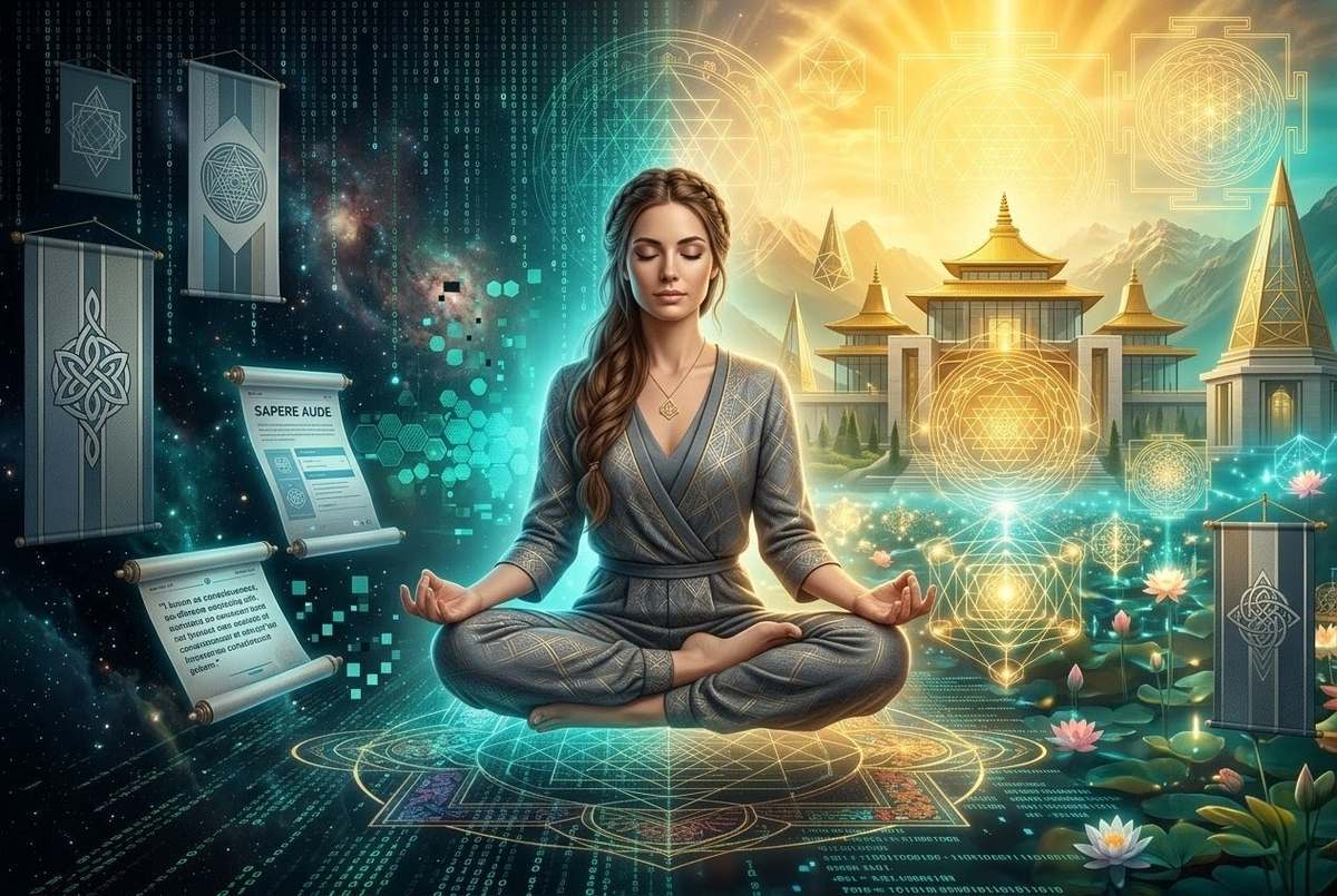 Tibetan dream yoga practitioner realizing the dream state in a constructed reality
