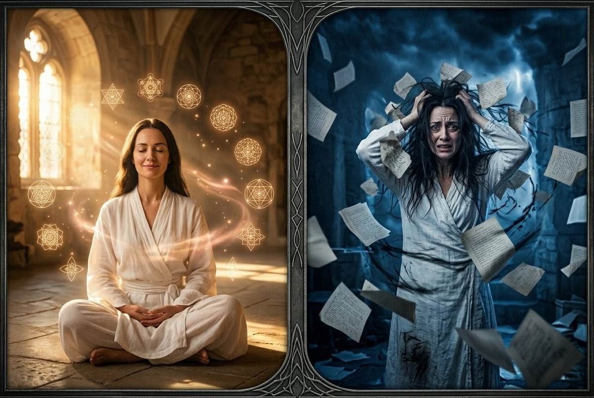 Split image showing figure in contemplation and figure in distress, representing dysphoria and inflation