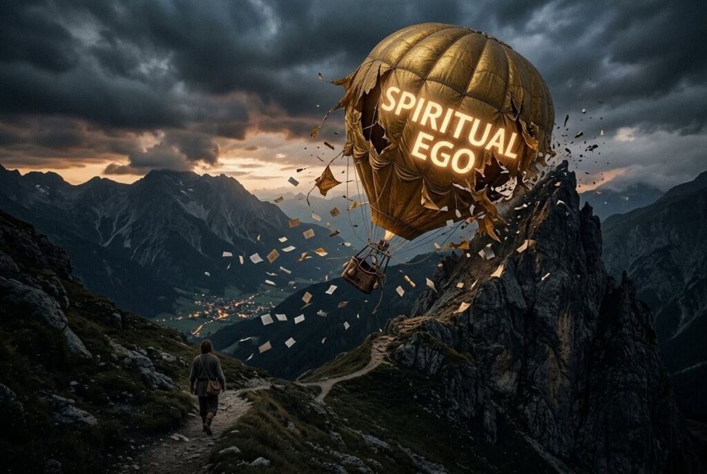 Deflated spiritual balloon with ego fragments