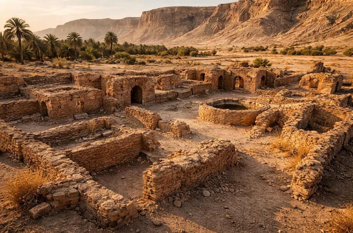 Ancient Egyptian desert monastery ruins where ascetic wisdom was practiced