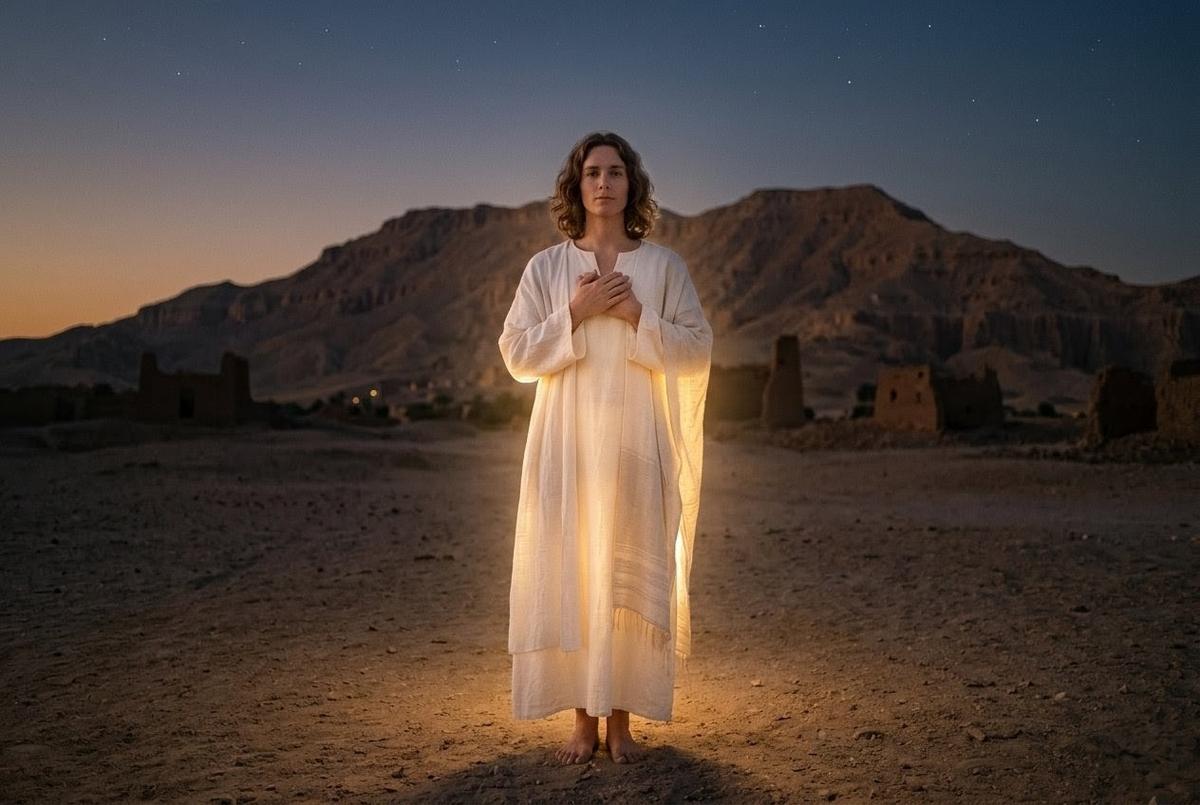 Ancient symbolic representation of androgynous unity with interwoven masculine and feminine elements