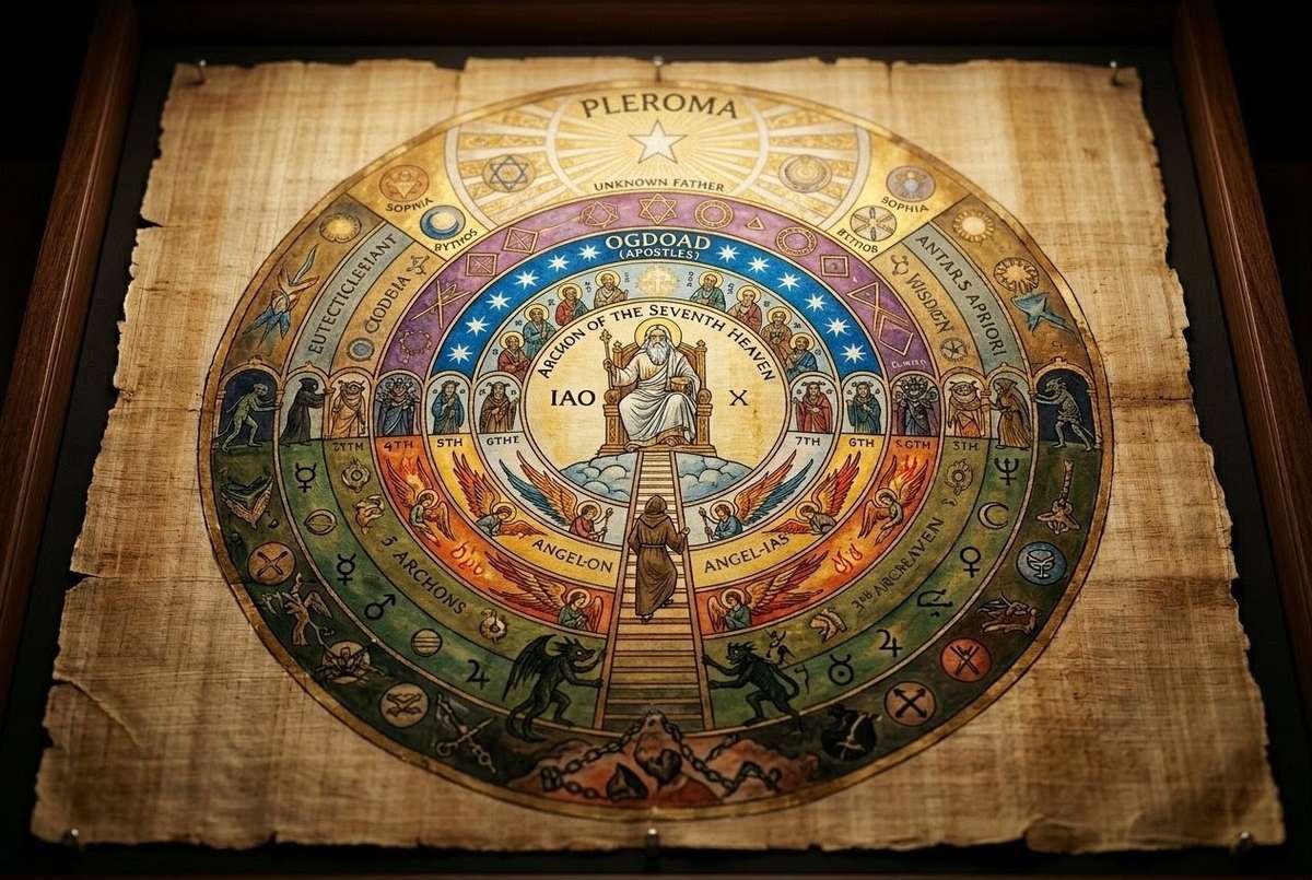 Ancient artistic depiction of Paul ascending through ten heavens past toll-collectors toward divine light