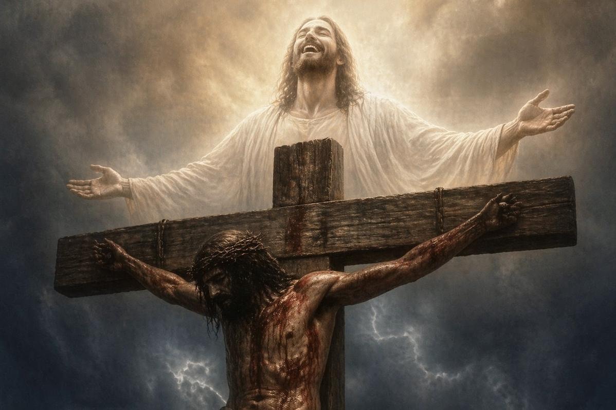 Visionary depiction of the docetic crucifixion with the laughing Saviour above the cross