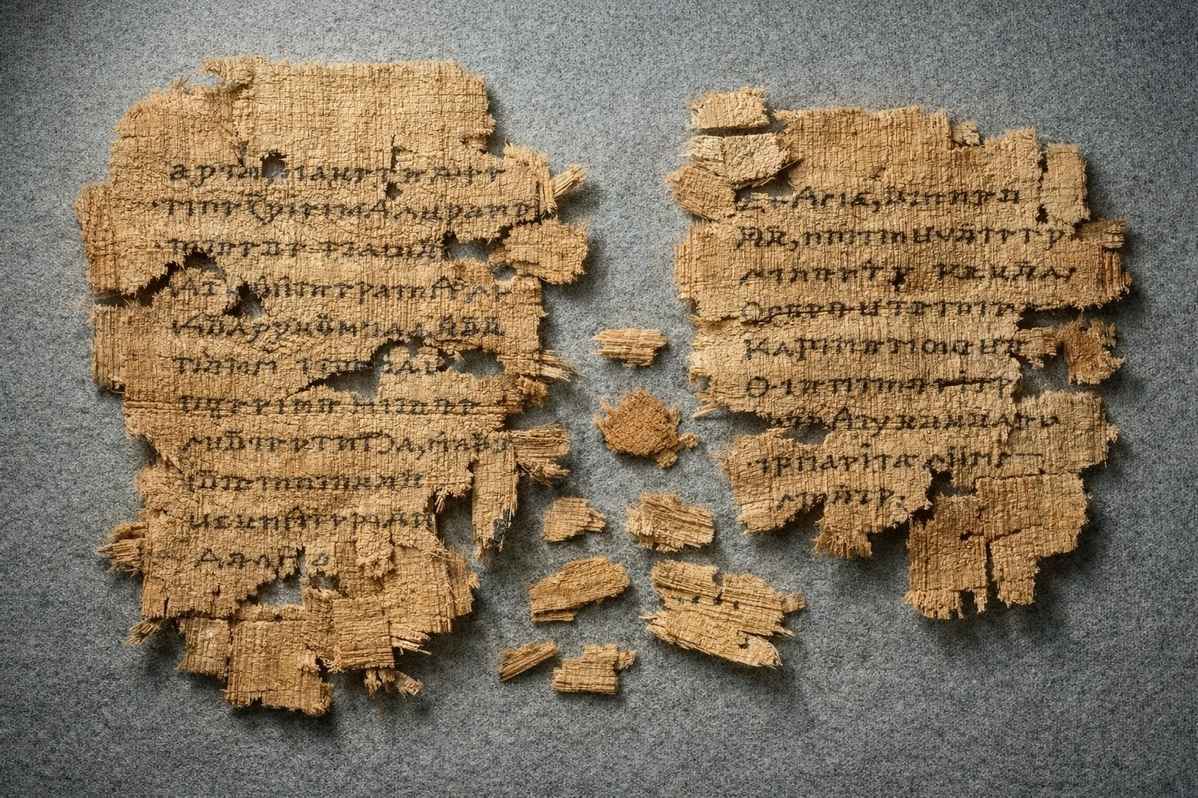 Ancient Coptic papyrus from Nag Hammadi Codex VII showing the Apocalypse of Peter text