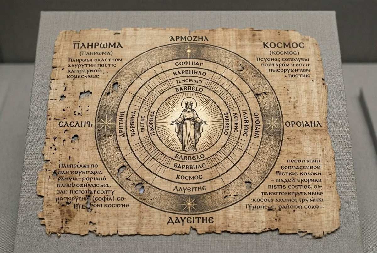 Cosmological diagram showing Barbelo and the Four Luminaries with aeons