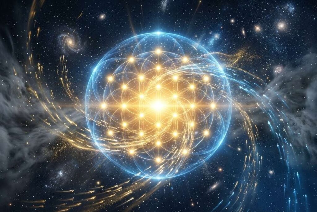 Abstract cosmic representation of restoration to the Pleroma with thirty aeons as points of light