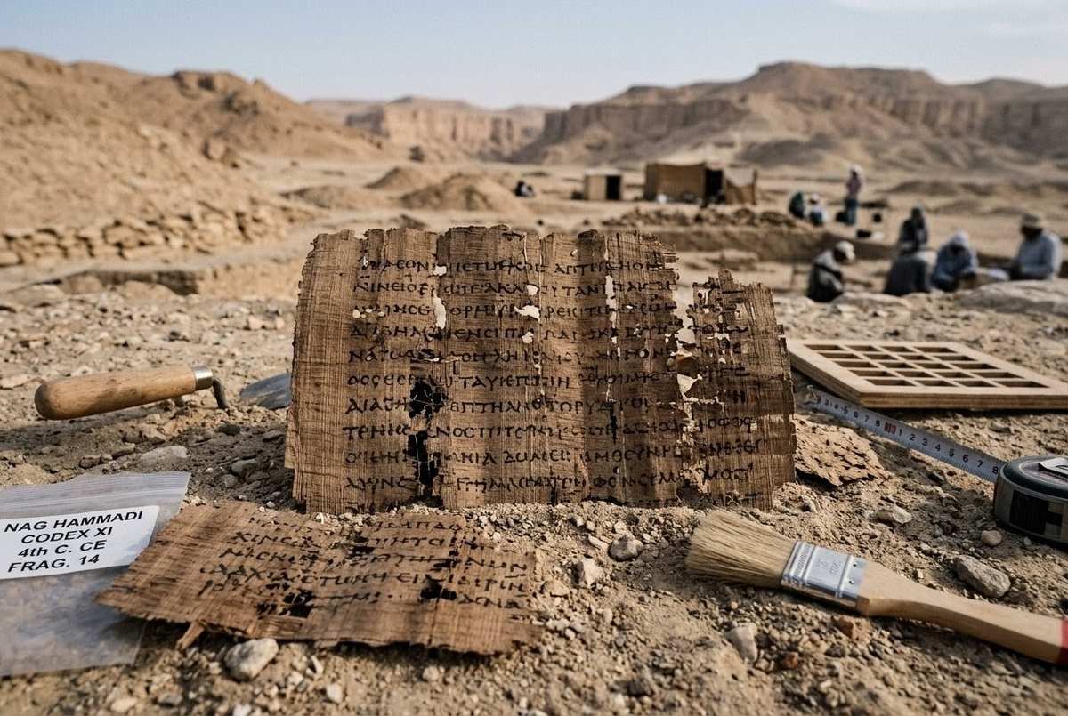 Ancient Coptic papyrus fragments showing Sethian ascent text with Coptic script