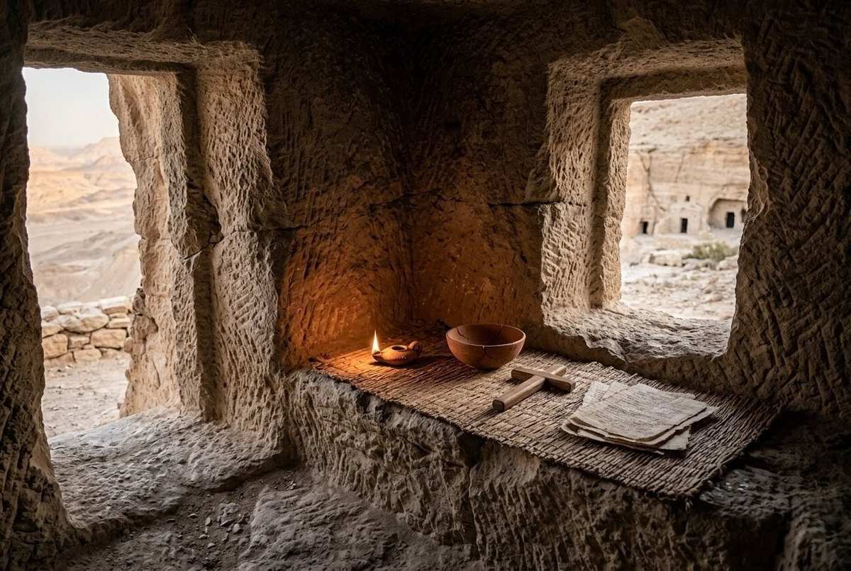 Ancient cave dwelling in Egyptian desert used by early Christian ascetics