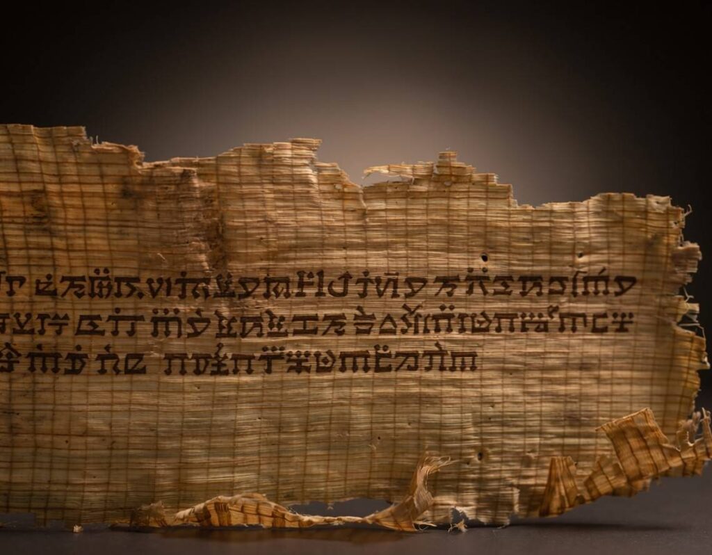 Ancient Coptic papyrus manuscript fragment showing text from the Authoritative Teaching in the Nag Hammadi Library