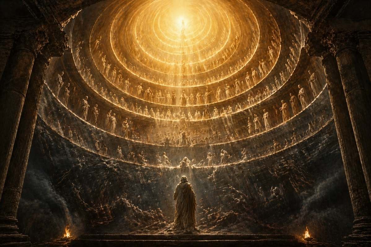 Abstract visualisation of Sethian cosmology with aeons and divine light emanations
