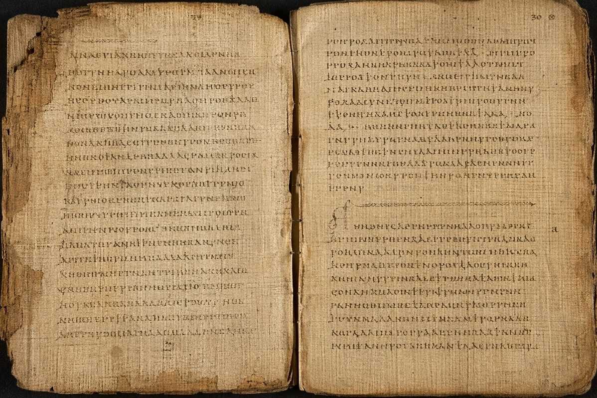 Ancient Coptic papyrus from Nag Hammadi Codex III showing multiple literary forms