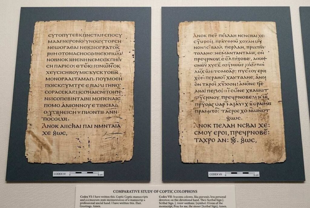 Side by side comparison of Codex VI and Codex VII manuscript endings showing different scribal colophons and handwriting styles