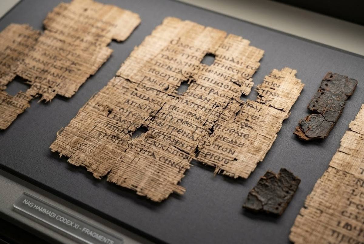Ancient Coptic manuscript fragments from Nag Hammadi Codex XI