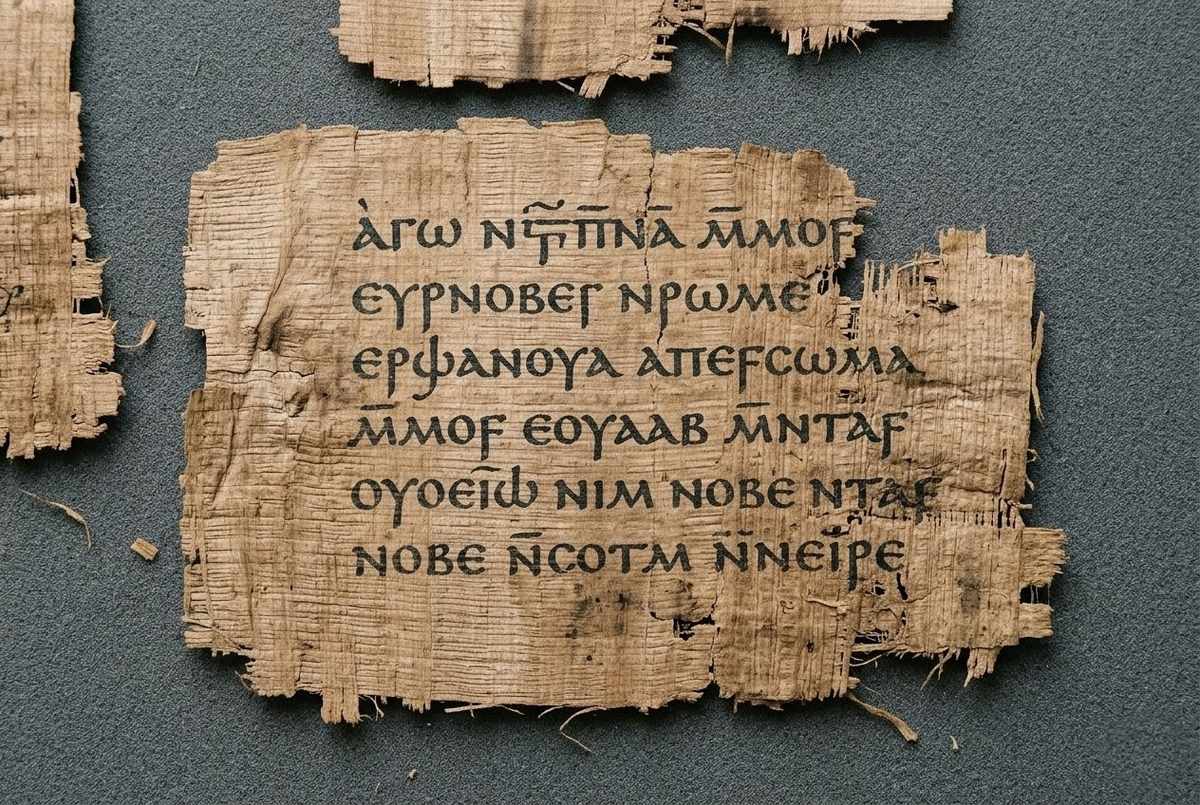 Codex XII papyrus fragments showing Sentences of Sextus Coptic text