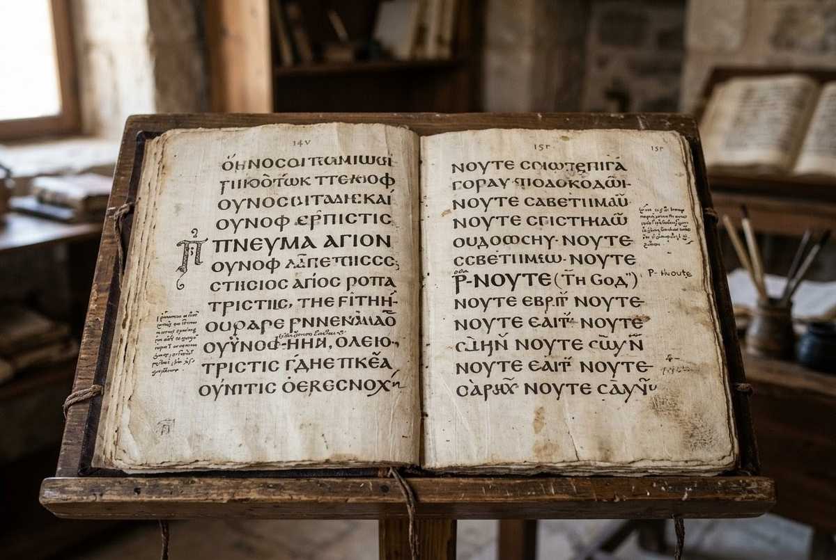 Coptic manuscript showing letter forms and Greek loanwords
