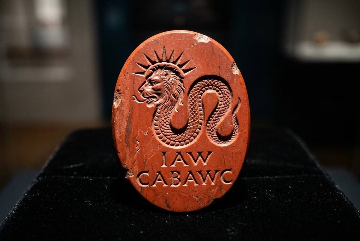 Ancient gnostic gem showing lion-headed serpent demiurge