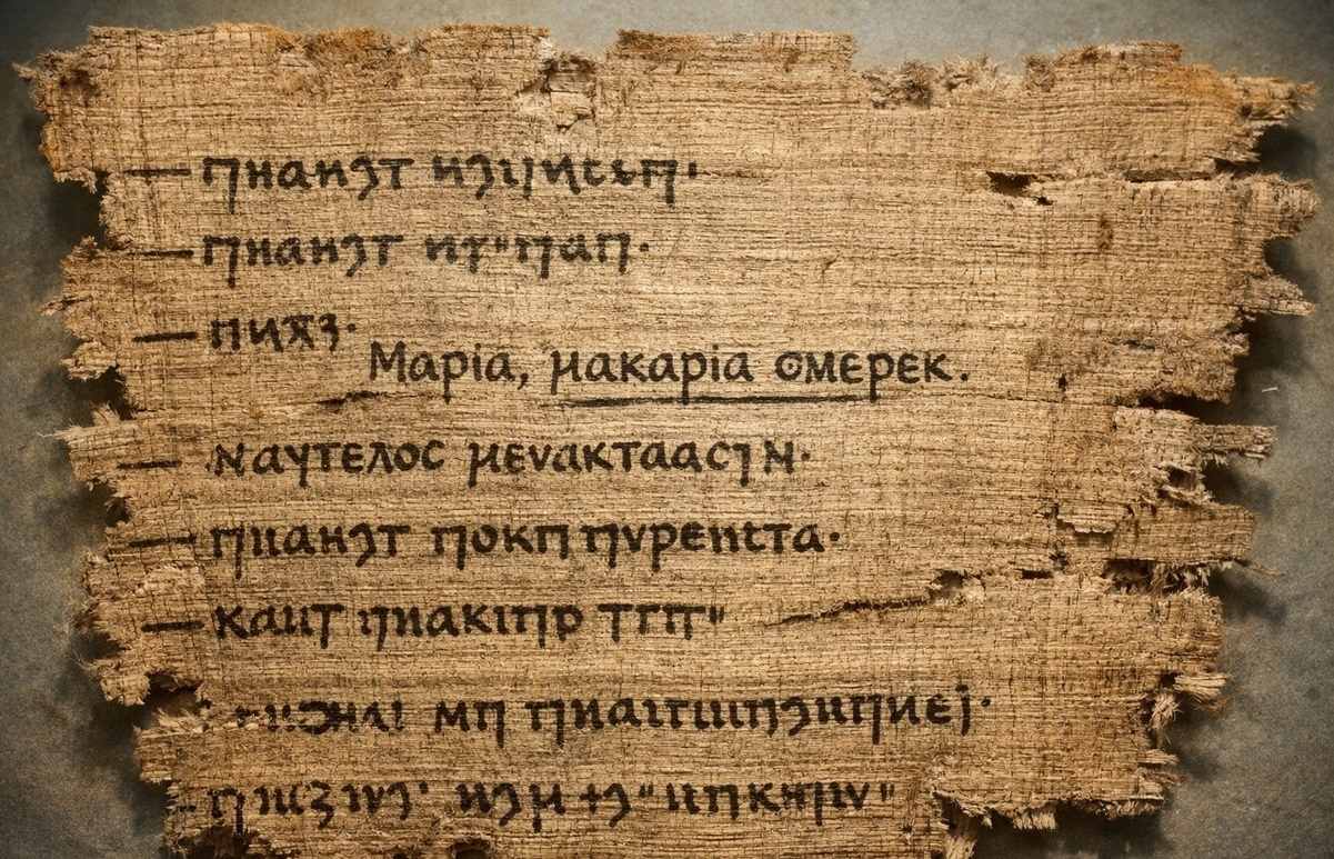 Ancient Coptic papyrus from Nag Hammadi Codex III showing the Dialogue of the Saviour text