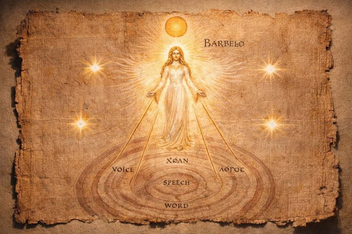 Ancient cosmological diagram showing Barbelo and divine feminine emanations in Sethian theology