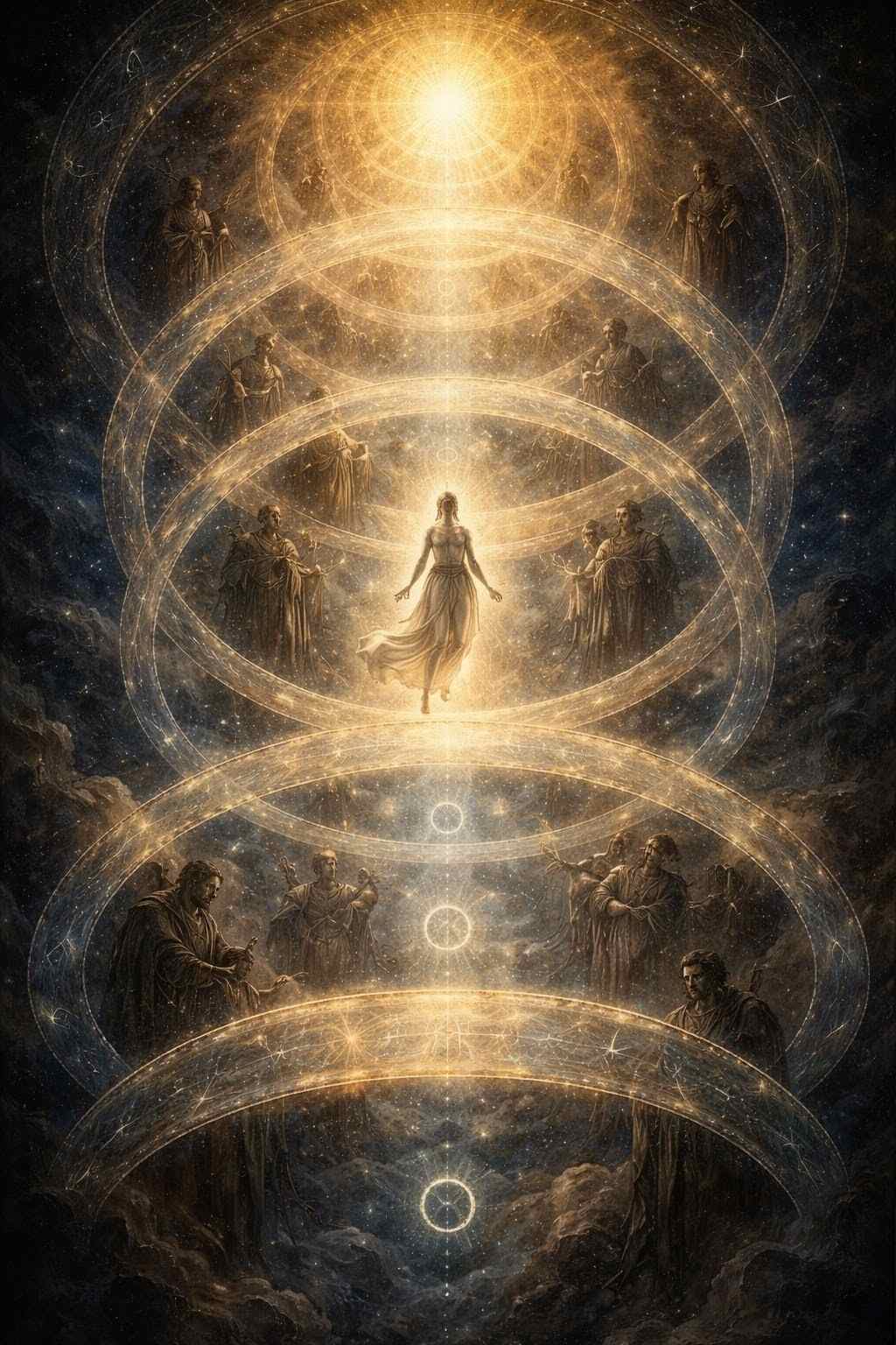 Ancient cosmological diagram showing divine emanations from transcendent source through Barbelo to lower aeons