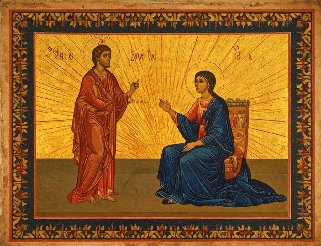 Byzantine-style illuminated manuscript showing divine figure teaching the feminine soul with rays of light