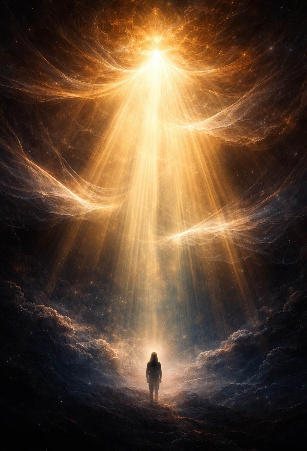 Abstract representation of divine voice descending through layers of light